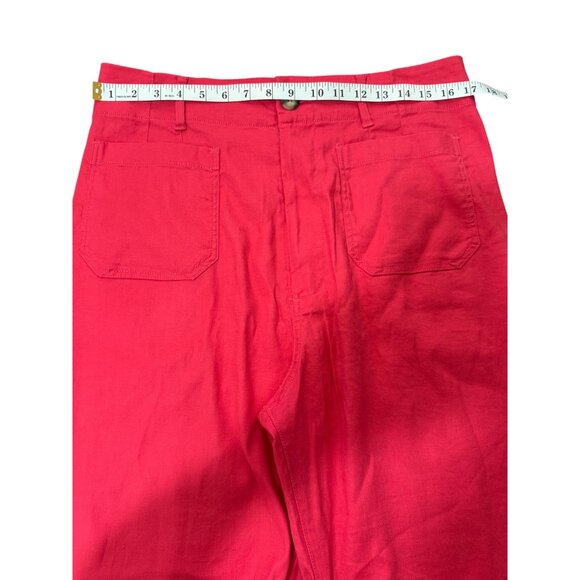 Maeve Anthropologie Colette Trouser Wide-Leg Pants Linen Pink Women Size 32 Tall - Picture 6 of 9